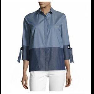 St John Button Down Shirt Tunic Top M Long Sleeve Artsy Minimalist Mature #820